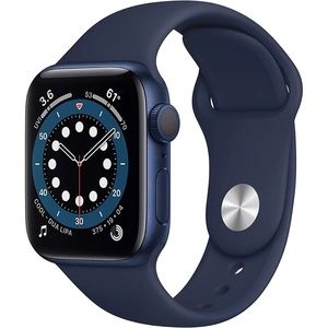Apple Watch Series 6, 44mm, blue aluminum case, navy sport band - new, in box.